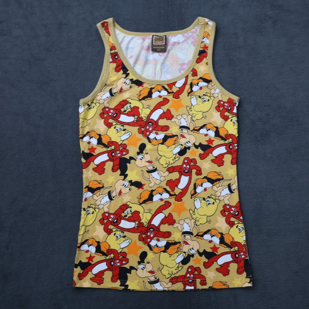 Raw Blue Lady Womens Y2K Cartoon Dog All Over Print Tank Top Yellow Size M